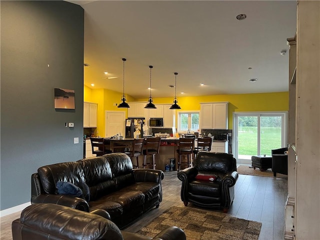 living room with hardwood / wood-style flooring