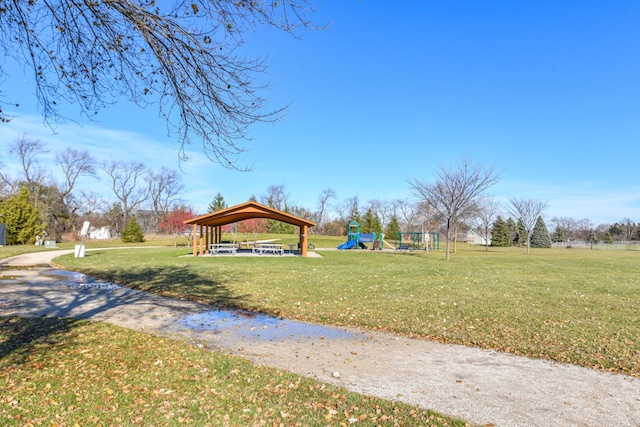 view of yard featuring a playground and a gazebo