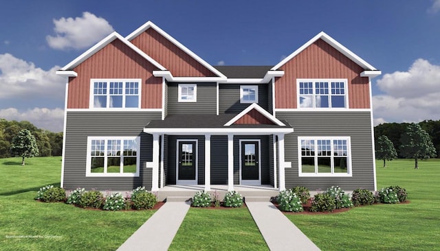 view of front of house featuring a front yard and covered porch