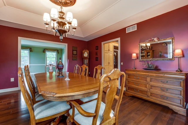 3310 Saracen Way, Verona, WI 53593 - dining room with dark wood finished floors, a chandelier, and a raised ceiling