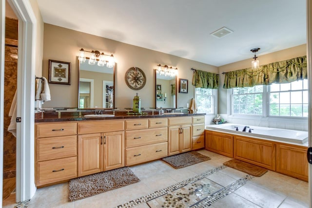 3310 Saracen Way, Verona, WI 53593 - full bath with double vanity, a garden tub, and tile patterned floors