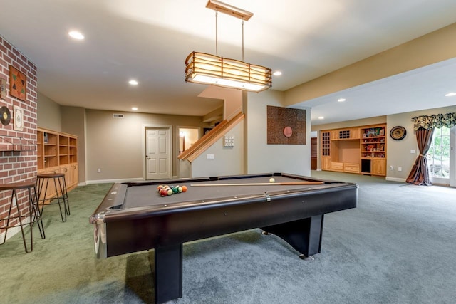 3310 Saracen Way, Verona, WI 53593 - game room featuring carpet floors, billiards, recessed lighting, and built in shelves