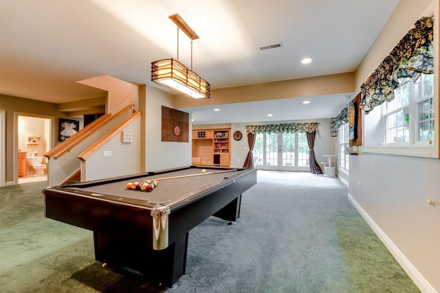 3310 Saracen Way, Verona, WI 53593 - rec room with carpet flooring, billiards, plenty of natural light, and recessed lighting