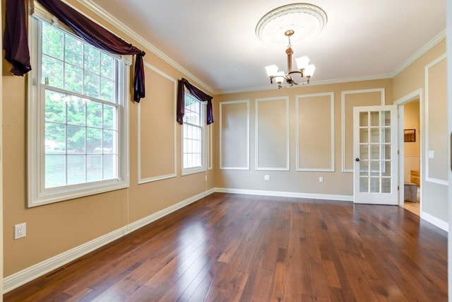 3310 Saracen Way, Verona, WI 53593 - empty room with a chandelier, dark wood-style floors, and ornamental molding