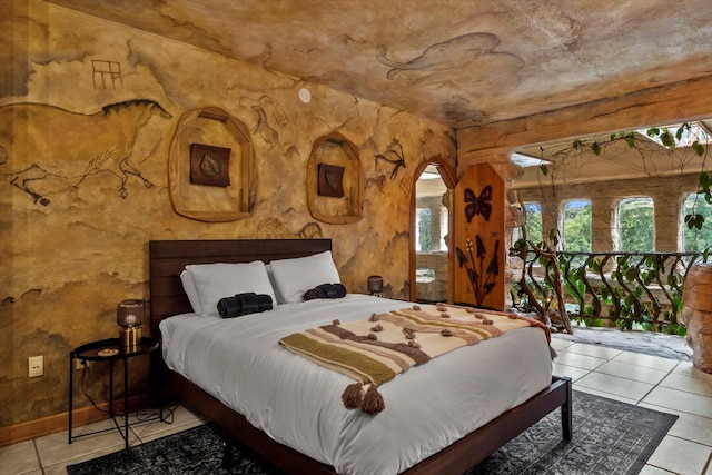 bedroom featuring tile floors