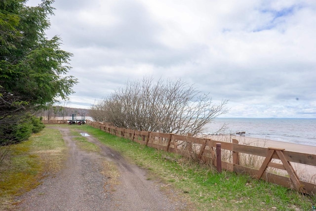 view of road featuring a water view