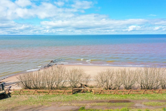 property view of water featuring a beach view