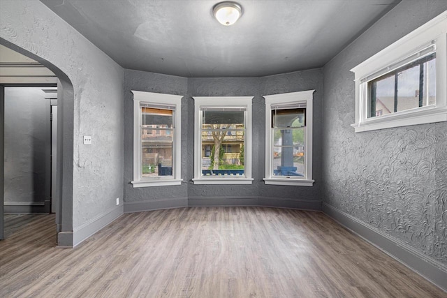 unfurnished room with a healthy amount of sunlight and wood-type flooring