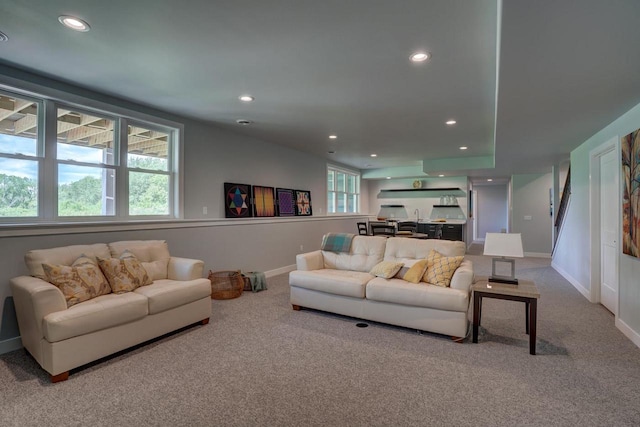 living room with plenty of natural light and carpet floors