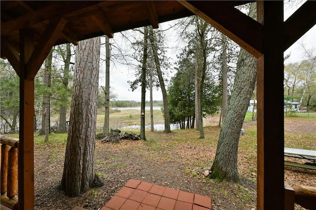 view of yard with a water view