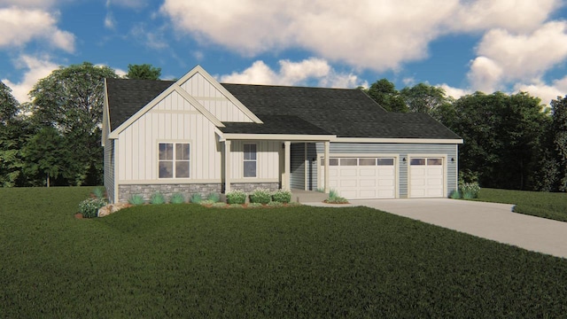 view of front of property featuring a garage and a front lawn