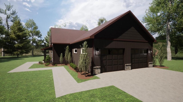 view of front of property with a garage and a front lawn