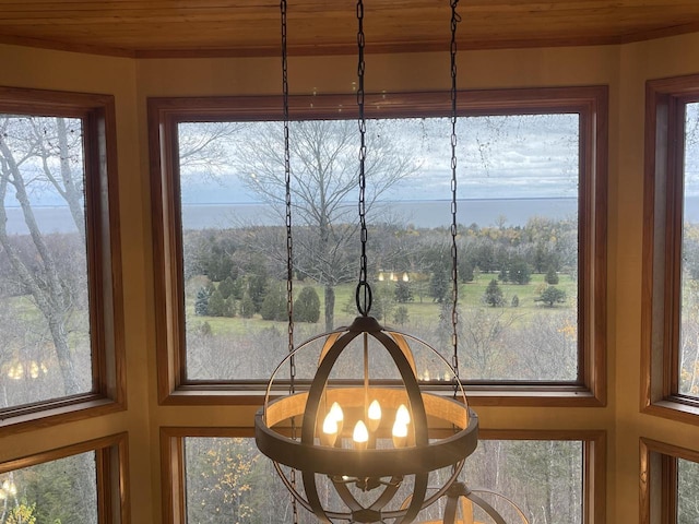 room details with a chandelier and wooden ceiling