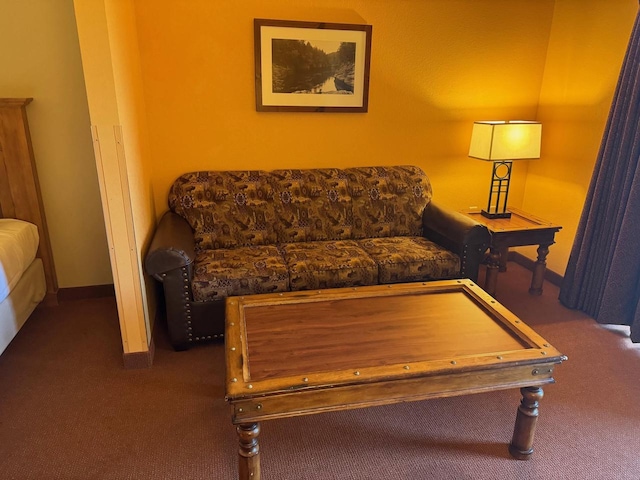 living room featuring pool table and dark carpet