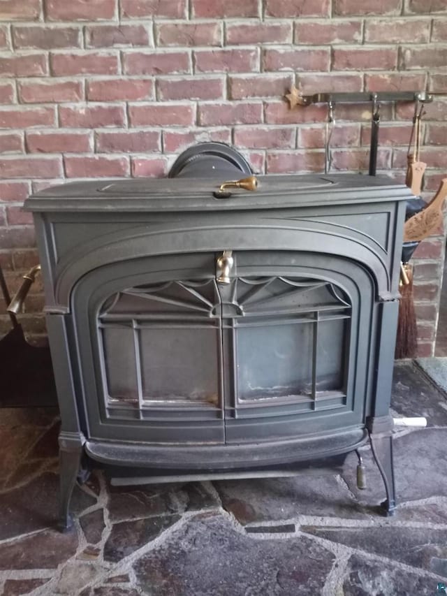 interior details with a wood stove