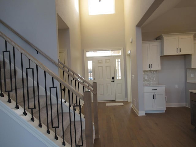 entrance foyer featuring a high ceiling and dark wood-type flooring