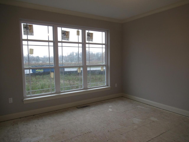 spare room featuring crown molding