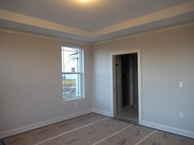 empty room featuring a raised ceiling