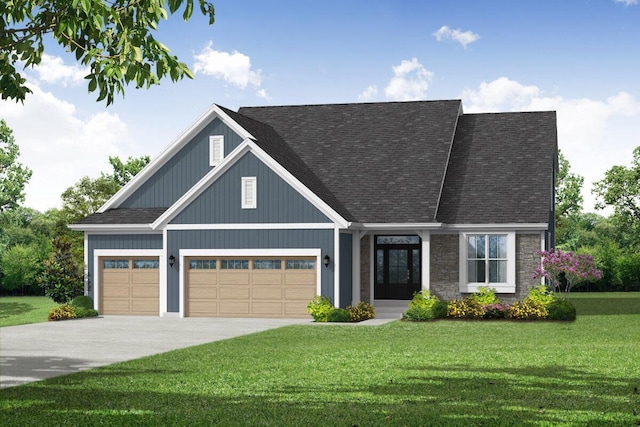 view of front of home featuring a garage and a front lawn