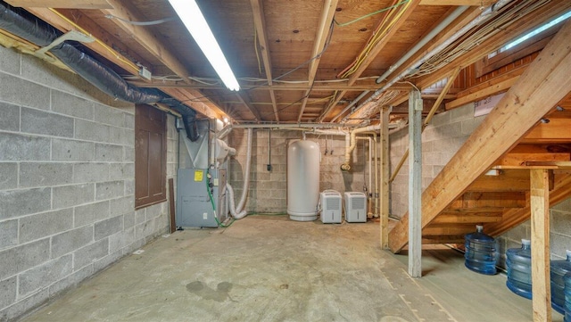 basement featuring heating unit