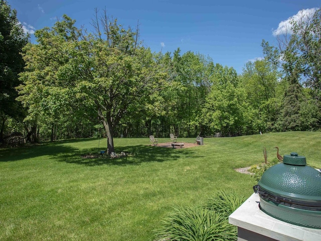 view of yard with a fire pit