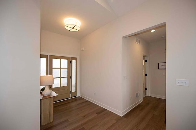 foyer with dark wood-type flooring