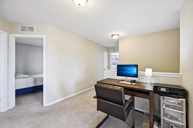 view of carpeted home office