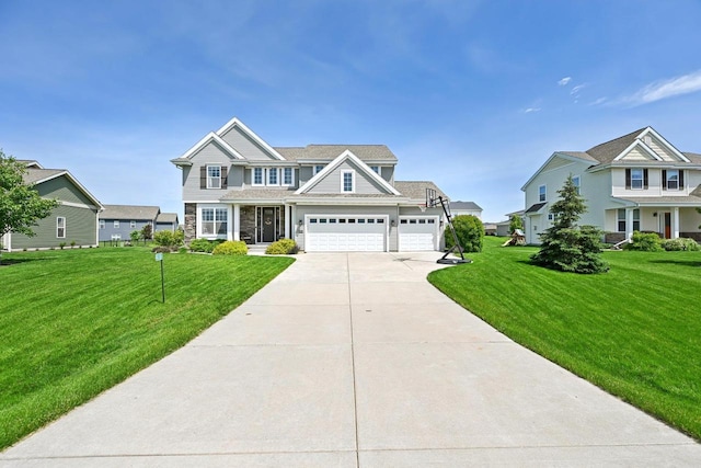 view of front facade featuring a front lawn and a garage