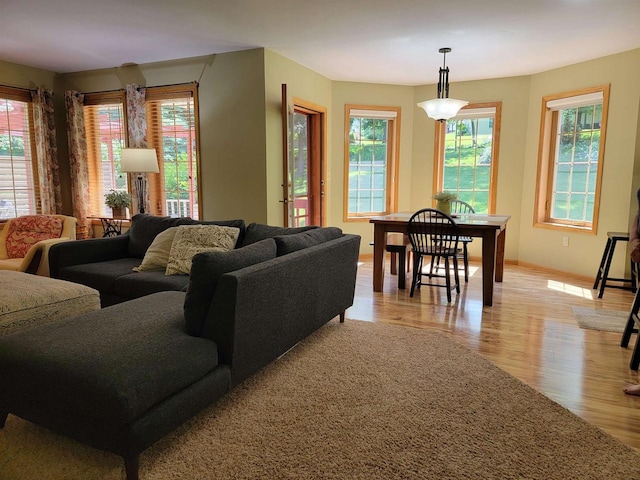 living room with light hardwood / wood-style flooring