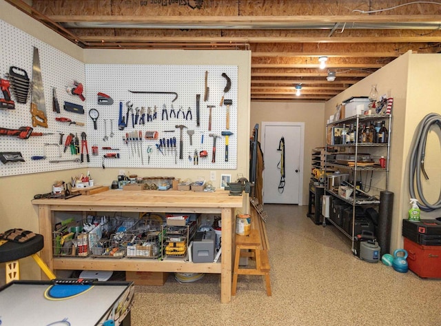 basement featuring a workshop area