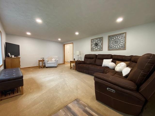 living room with light carpet