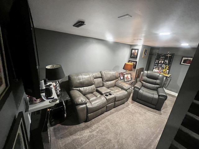 home theater room with carpet flooring