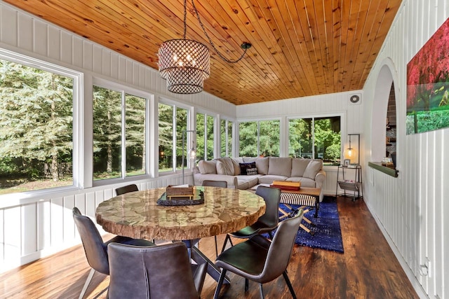 sunroom / solarium with wood ceiling and a wealth of natural light