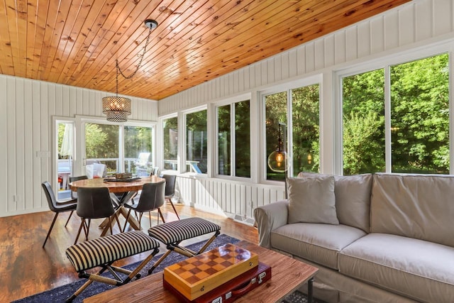 sunroom / solarium featuring wooden ceiling and a wealth of natural light