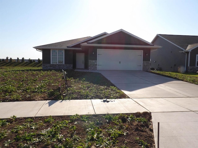 single story home with a garage