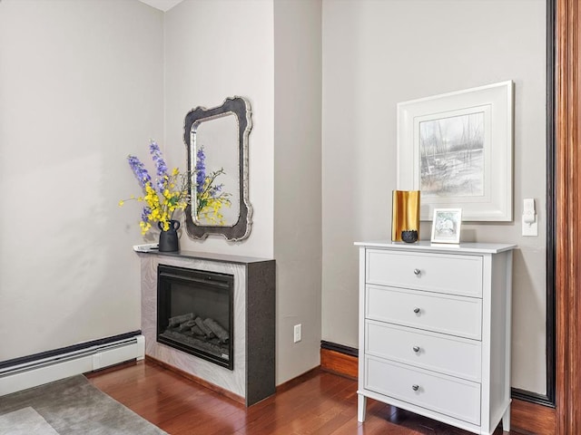 room details with hardwood / wood-style flooring and a baseboard heating unit