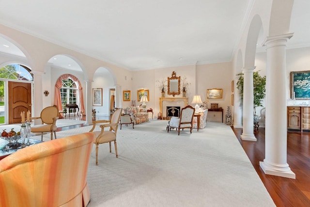 dining room featuring crown molding and dark wood-type flooring