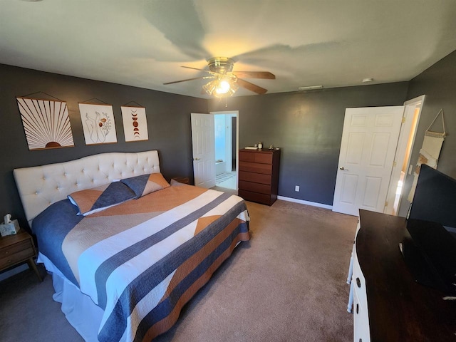 bedroom featuring carpet floors and ceiling fan