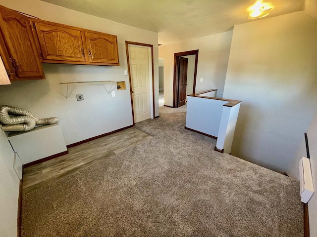 kitchen with carpet flooring