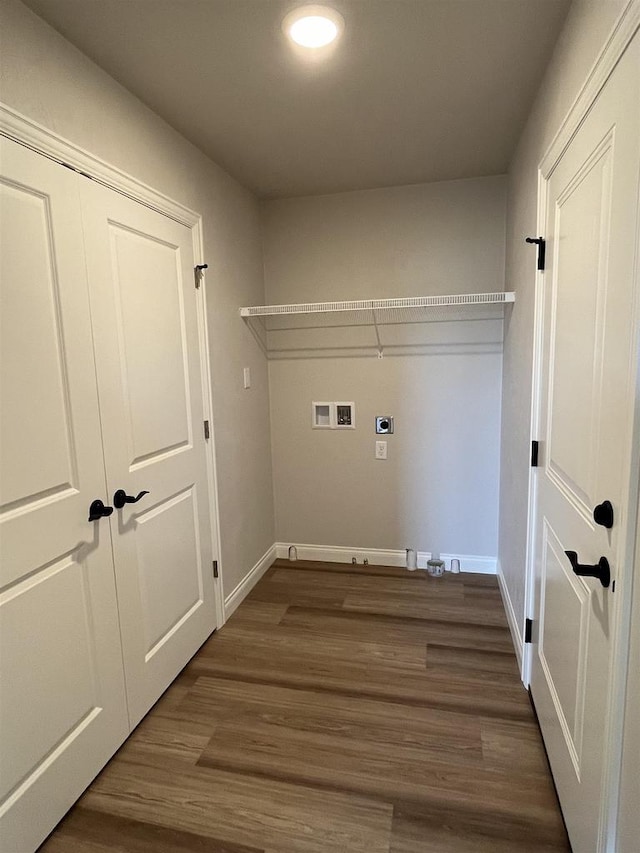 laundry room with dark hardwood / wood-style flooring, washer hookup, and hookup for an electric dryer