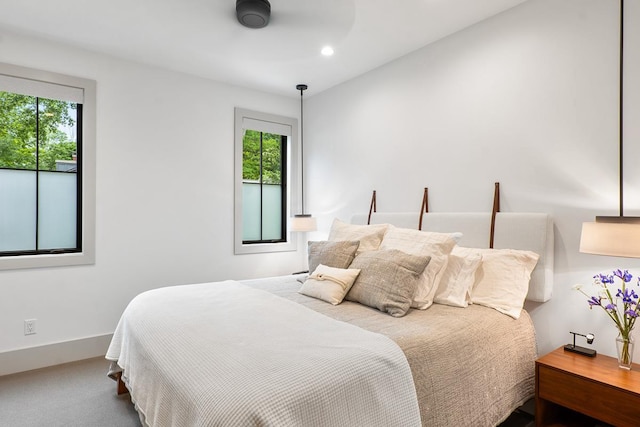 carpeted bedroom with multiple windows