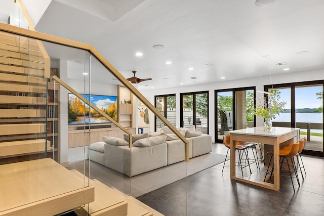 living room featuring ceiling fan