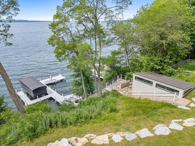 dock area featuring a water view