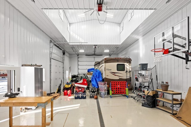 garage with a garage door opener