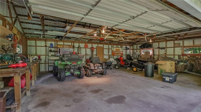 garage featuring a workshop area