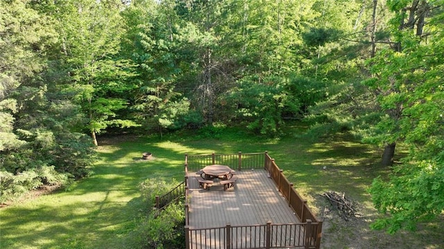 view of yard featuring a wooden deck