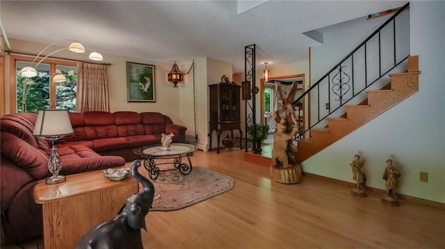 living room with light hardwood / wood-style floors