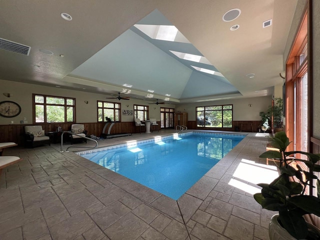 view of pool with ceiling fan