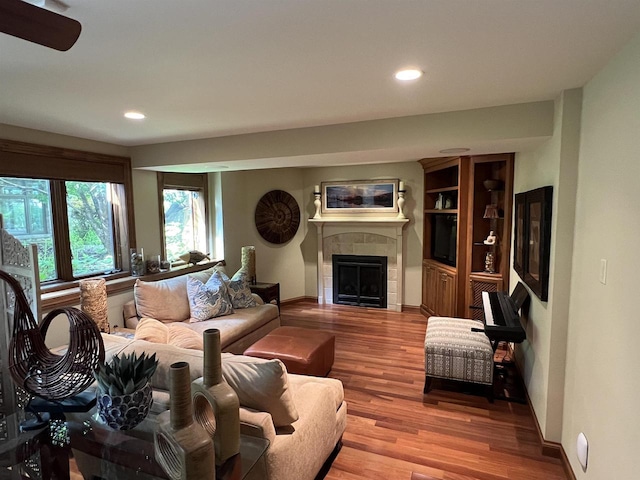 living room featuring a fireplace and light hardwood / wood-style floors