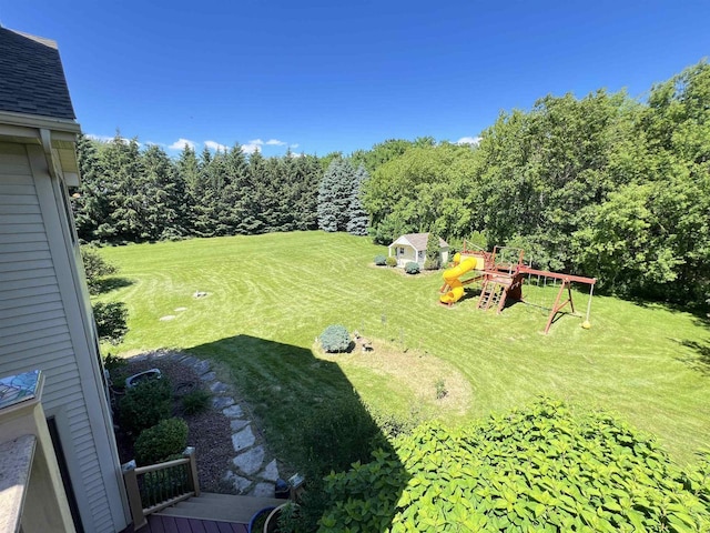 view of yard with a playground